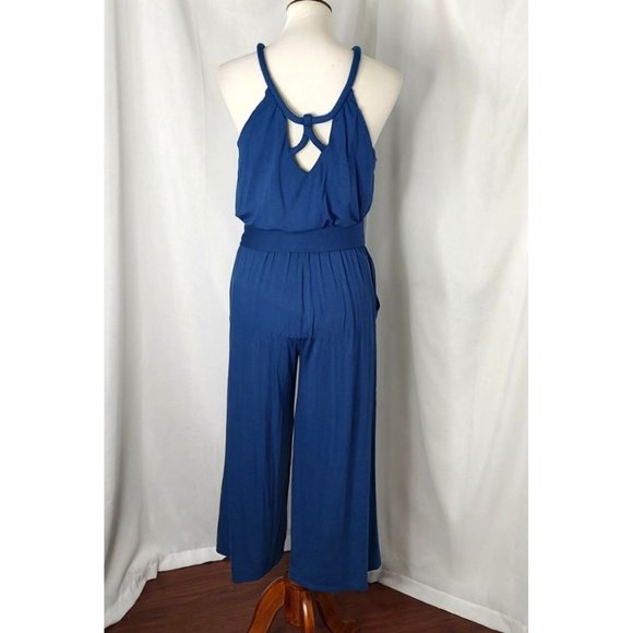 LOFT Jumpsuit S Blue Flowy Tie Waist Blue Jumpsuit Relaxed Soft Summer NEW - Picture 6 of 11